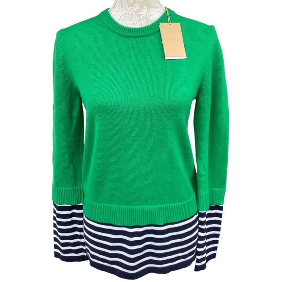 NWT Michael Kors Collection Cashmere Blend Garden Green and Navy Stripe Sweater - Picture 1 of 8